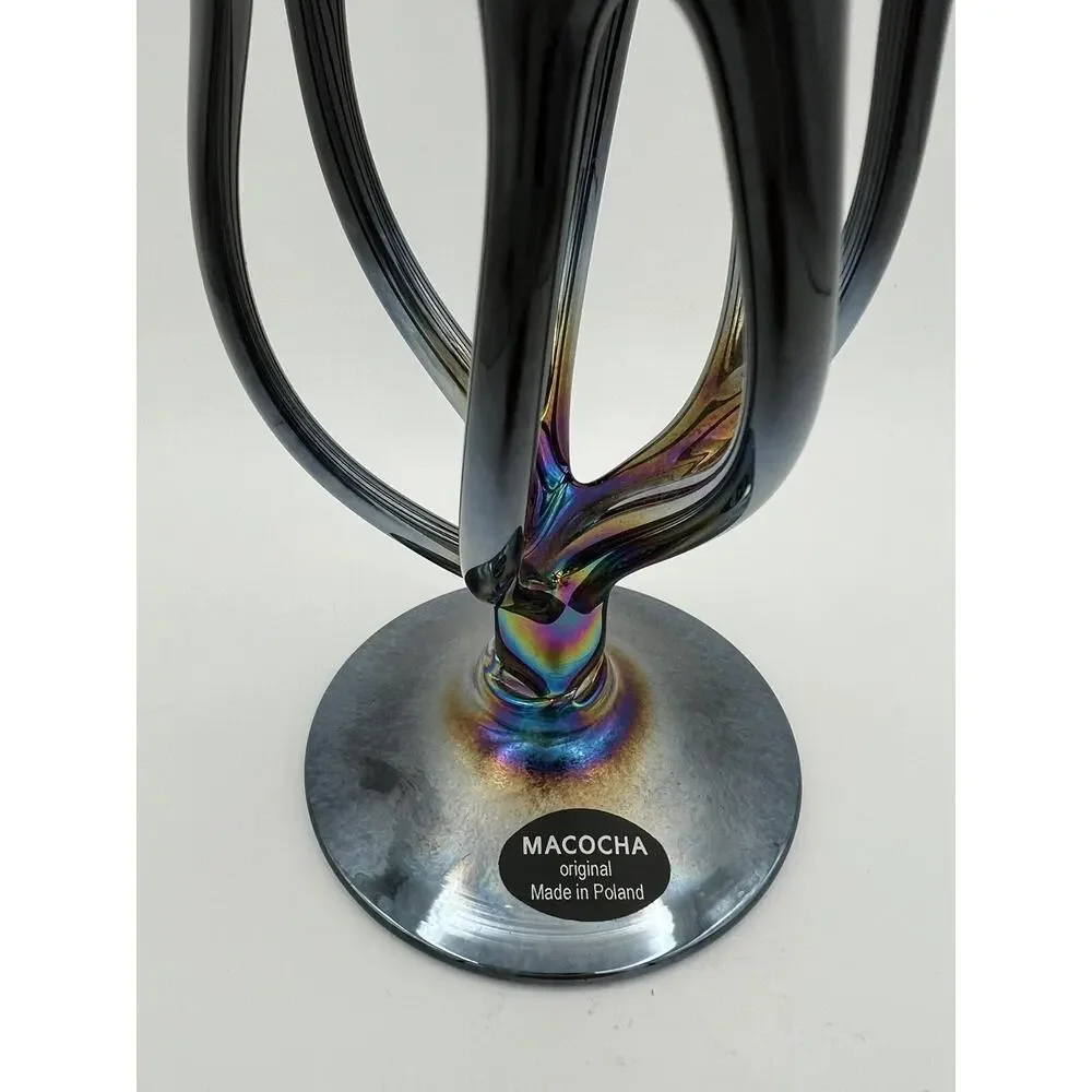 Krosno Macocha Red Art Glass Oil Lamp Diffuser with Iridescent Base 8” Poland